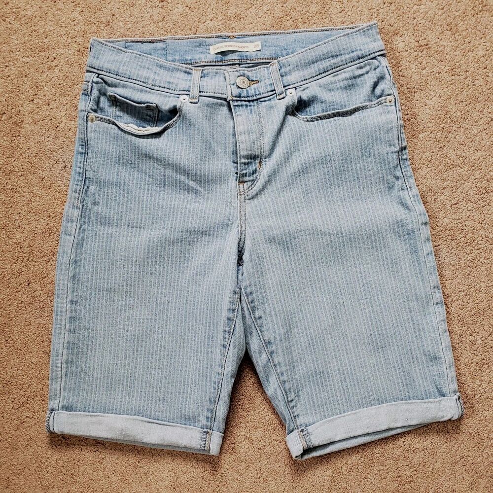 Levi's Classic Bermuda Denim Shorts Striped Stretch Size 28